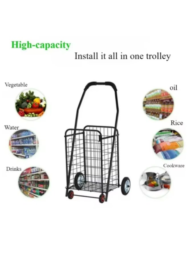 سيسلي عربة تسوق قابلة للطي، عربة تسوق قابلة للطي بعجلات، عربة تسوق محمولة كبيرة السعة، عربة تسوق سلة غسيل قابلة للتعديل، للتسوق في محلات السوبر ماركت ومراكز التسوق والسفر - Image 2
