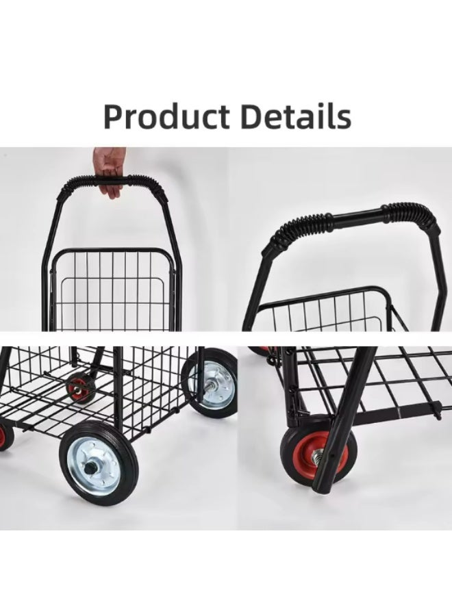 سيسلي عربة تسوق قابلة للطي، عربة تسوق قابلة للطي بعجلات، عربة تسوق محمولة كبيرة السعة، عربة تسوق سلة غسيل قابلة للتعديل، للتسوق في محلات السوبر ماركت ومراكز التسوق والسفر - Image 3