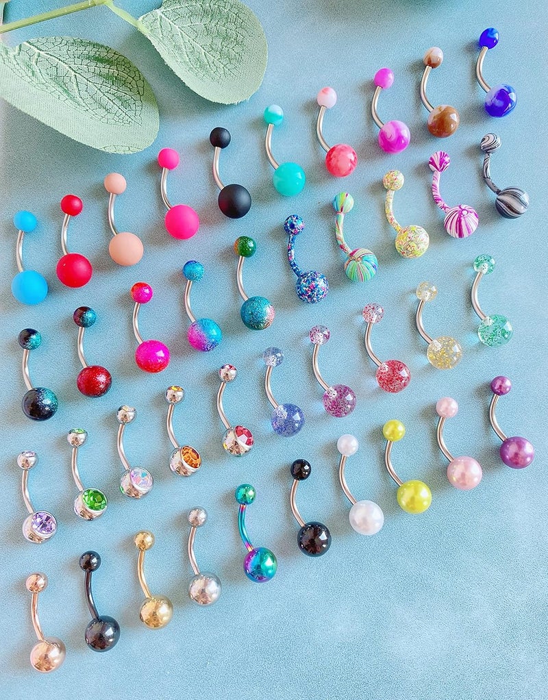 EVELICAL 24-50Pcs 14G Stainless Steel Belly Button Rings for Women CZ Screw Navel Bars Body Piercing Jewelry - Image 5