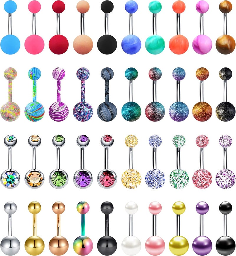 EVELICAL 24-50Pcs 14G Stainless Steel Belly Button Rings for Women CZ Screw Navel Bars Body Piercing Jewelry - Image 1