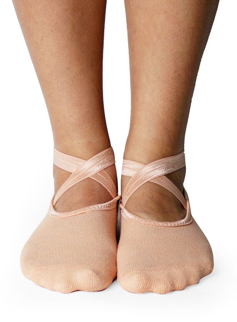 Prickly Pear Peach Non-Slip Barre/Yoga/Pilates Socks, Womens, One Size Fits Most - Image 1