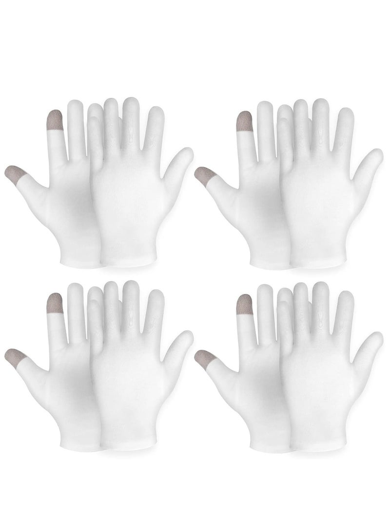 Generic 4 Pairs Touch Screen Moisturizing Gloves White Cotton Overnight Bedtime Heal Eczema Sleeping Lotion, Washable Hand Spa Treatment Repair Rough Cracked Dry Skin  - Image 1