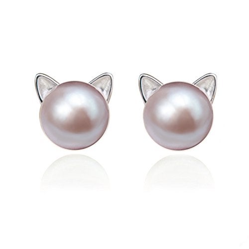 S.Leaf Cat Pearl Earrings for Women Sterling Silver Hypoallergenic Flat Back Stud Cat Memorial Earrings Best Friend Birthday Gifts for Women Trendy Siser Mom Wife Womens Her Friend Party - Image 1