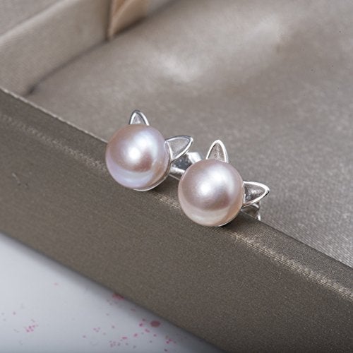 S.Leaf Cat Pearl Earrings for Women Sterling Silver Hypoallergenic Flat Back Stud Cat Memorial Earrings Best Friend Birthday Gifts for Women Trendy Siser Mom Wife Womens Her Friend Party - Image 4