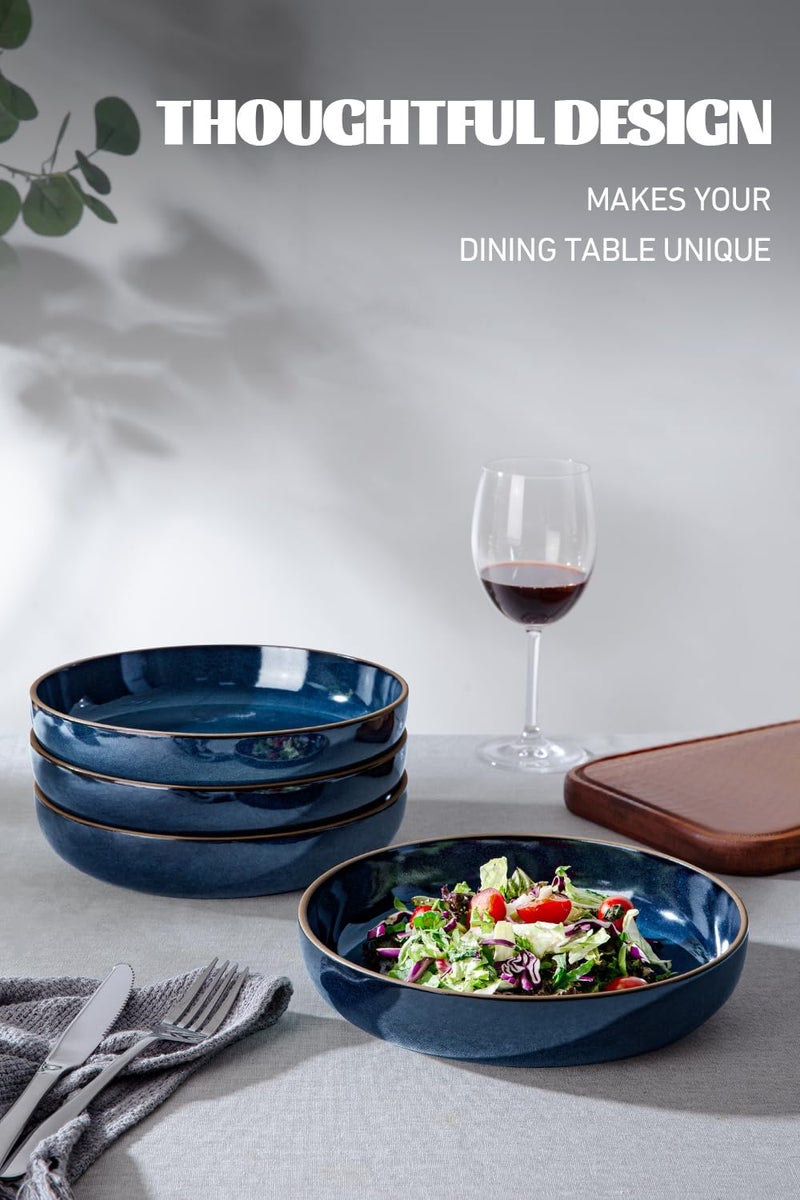 famiware Nature Pasta Bowls Set of 4 85 inch Salad Bowl Serving Bowls for Kitchen Bowl Set Dishwasher and Microwave Safe Midnight Blue - Image 3