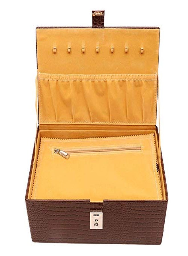 Red Cherry Leather 3 Tray Jewelry Box, Brown - Image 4