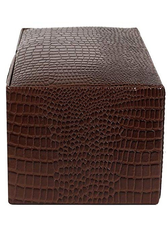 Red Cherry Leather 3 Tray Jewelry Box, Brown - Image 2