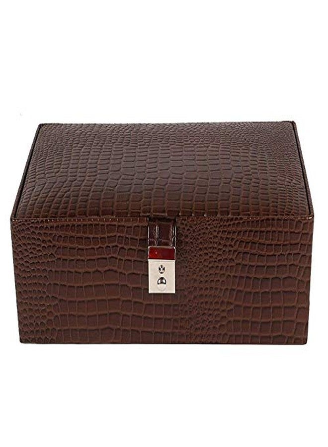 Red Cherry Leather 3 Tray Jewelry Box, Brown - Image 1