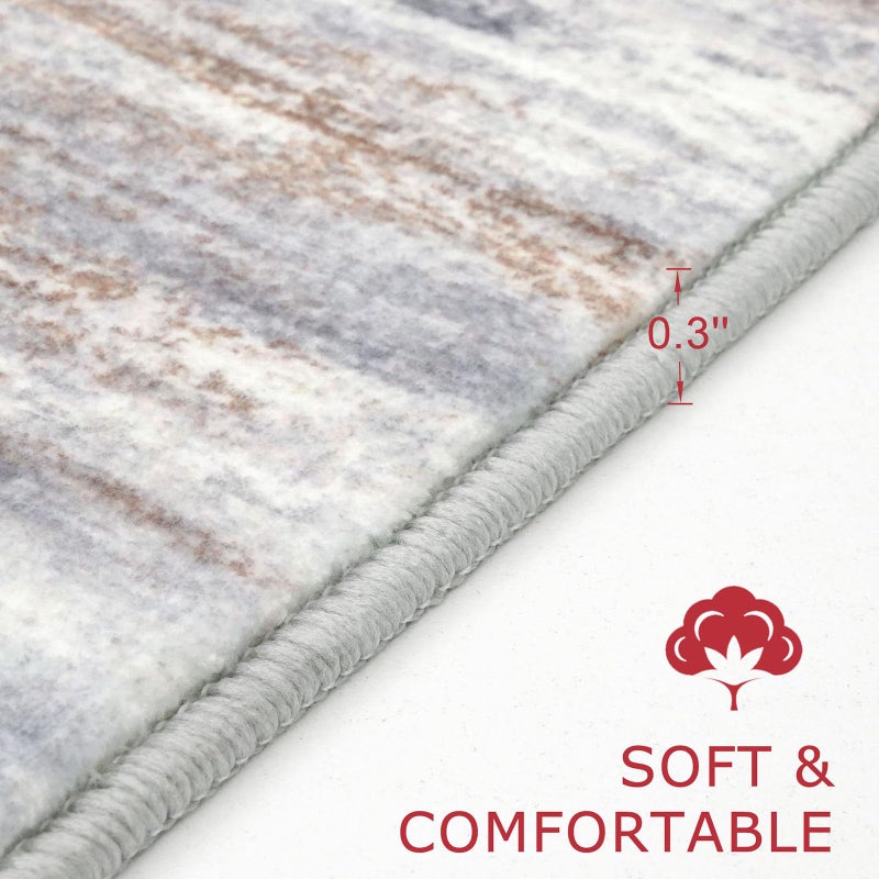 KOZYFLY Modern Abstract Small Area Rugs 2x3, Washable Kitchen Rug Non-Slip Soft Small Bathroom Rug, Grey Brown Striped Entryway Rugs Print Faux Wool Doormat for Bedside Entrance Bedroom Sink - Image 4