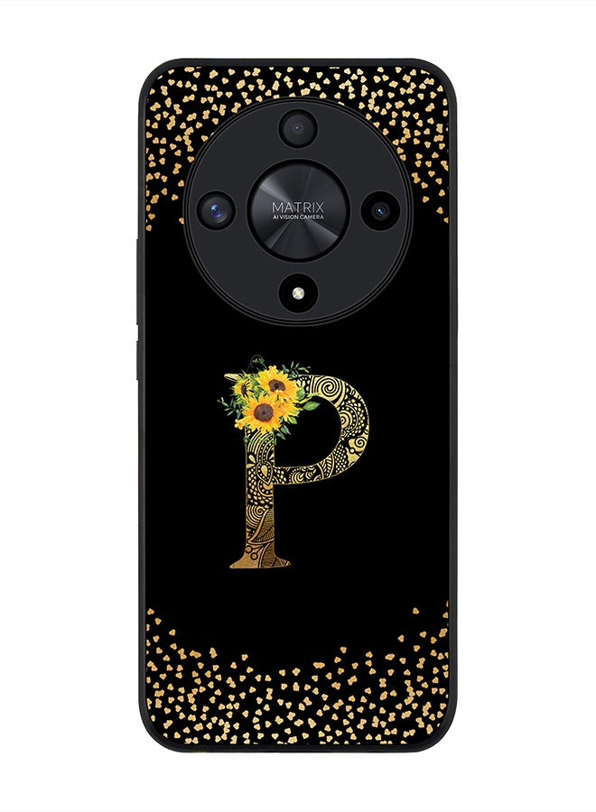 Stylizedd حافظة حواف سوداء متينة لهونر X9b، غلاف رفيع نحيف - حرف مونوغرام مخصص بنمط زهور ماندالا - P (أسود) - Image 1