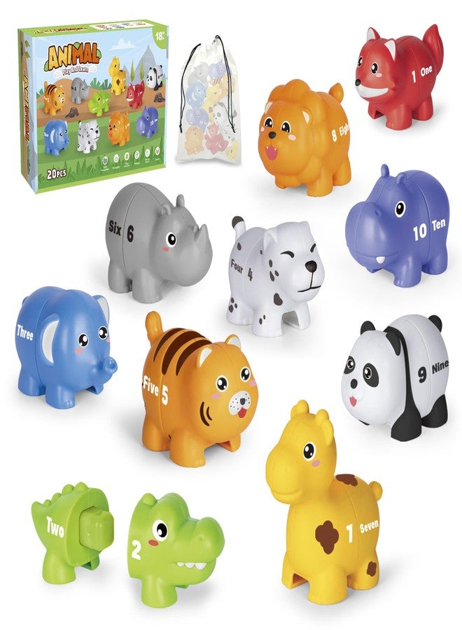 HAPPYMATE 20PCS Animal Number Matching Learning Toys for Toddlers 2-4, 10 Different Animal Figures, Montessori Educational Toys Gifts for Boy Girl, Preschool Learning Activities, Double Sided Matching Game - Image 1