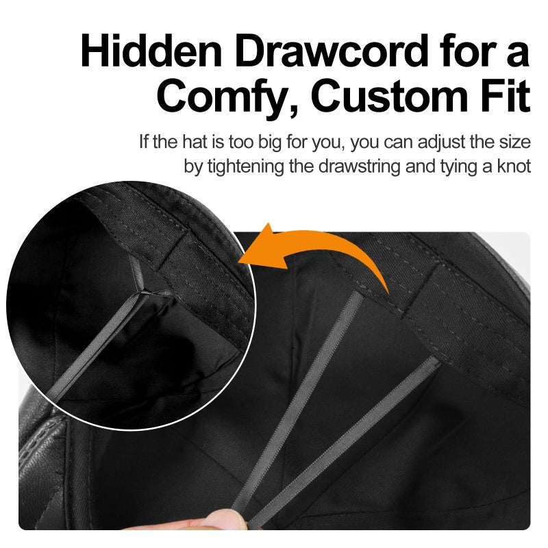 VOBOOM Men Women Genuine Newsboy Leather Cap 8 Panel Gatsby Ivy Hat (Black, 7 1/4) - Image 3