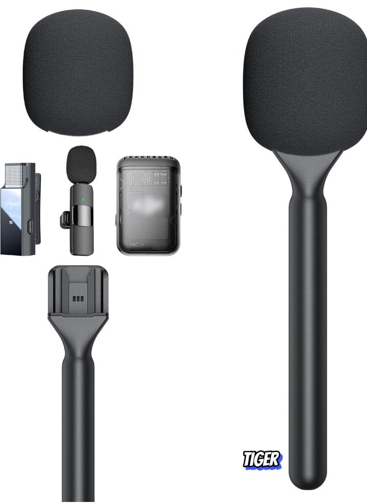 TIGER Wireless Interview Microphone Handheld Adapter – Wireless Lavalier Mic Handle Mount for Rode Wireless GO, DJI Mic, Hollyland Lark Lapel Mic, Ideal for Vlogging, Interviews, Podcasts & Reports  - Image 1