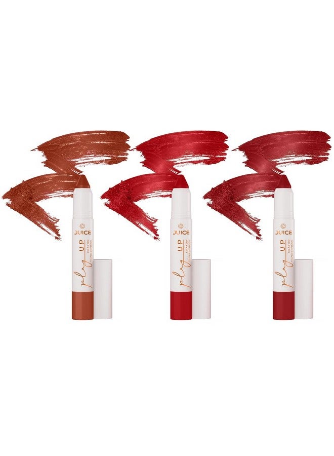 JUICE Play Up Lip Crayon-Play long games with transfer-proof rich color 3pc Combo Set(Brown-MCR03, Cherry On Top-MCR09, Red Flag-MCR11) - Image 1