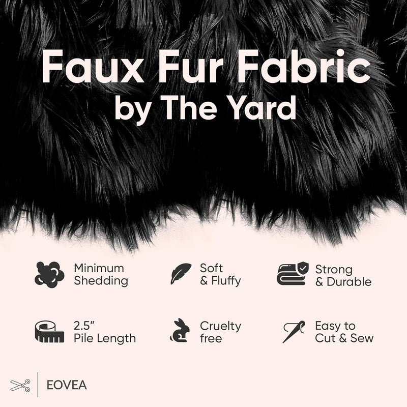 EOVEA Shaggy Faux Fur Fabric by The Yard – 60” Wide | Fluffy, Soft Fake Fur Material for Sewing, Crafts, Costumes, Upholstery & Home Decor | Long Pile Plush Fabric(Black, One Yard) - Image 2
