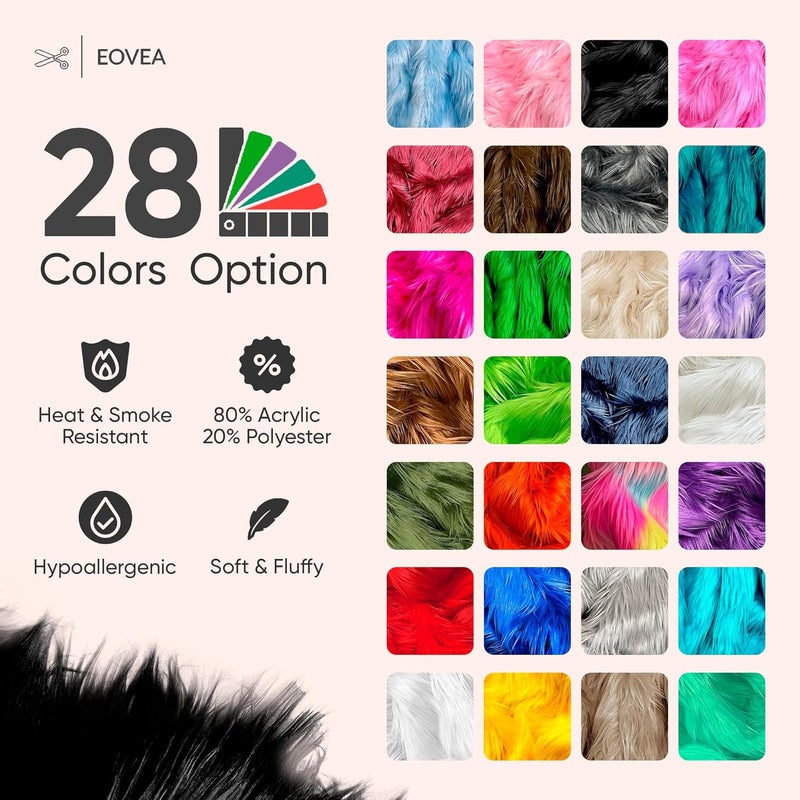 EOVEA Shaggy Faux Fur Fabric by The Yard – 60” Wide | Fluffy, Soft Fake Fur Material for Sewing, Crafts, Costumes, Upholstery & Home Decor | Long Pile Plush Fabric(Black, One Yard) - Image 3