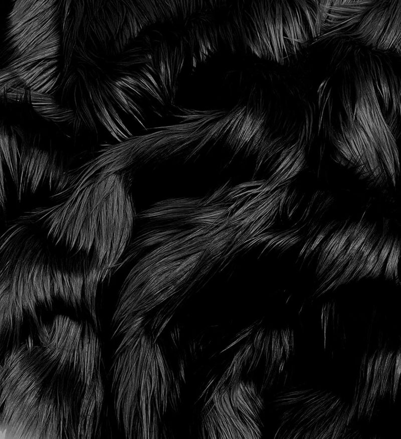 EOVEA Shaggy Faux Fur Fabric by The Yard – 60” Wide | Fluffy, Soft Fake Fur Material for Sewing, Crafts, Costumes, Upholstery & Home Decor | Long Pile Plush Fabric(Black, One Yard) - Image 1
