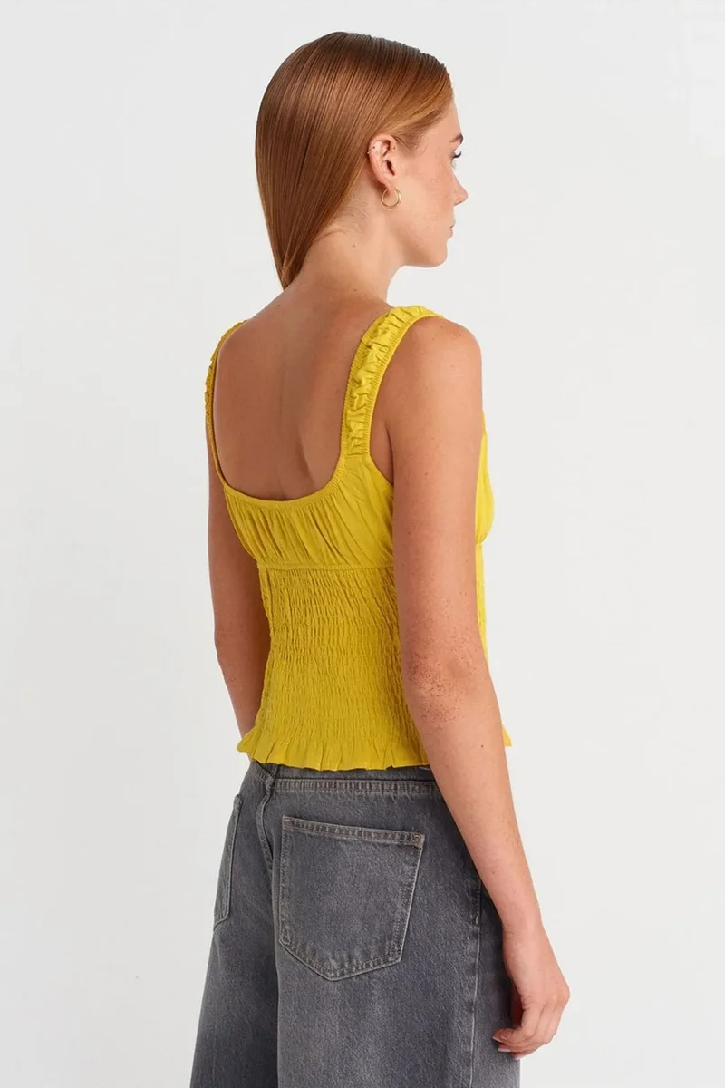 Dilvin Lemon Yellow DILVIN Fitted Crop Sleeveless Tie-Front Blouse for Women | Best Price UAE