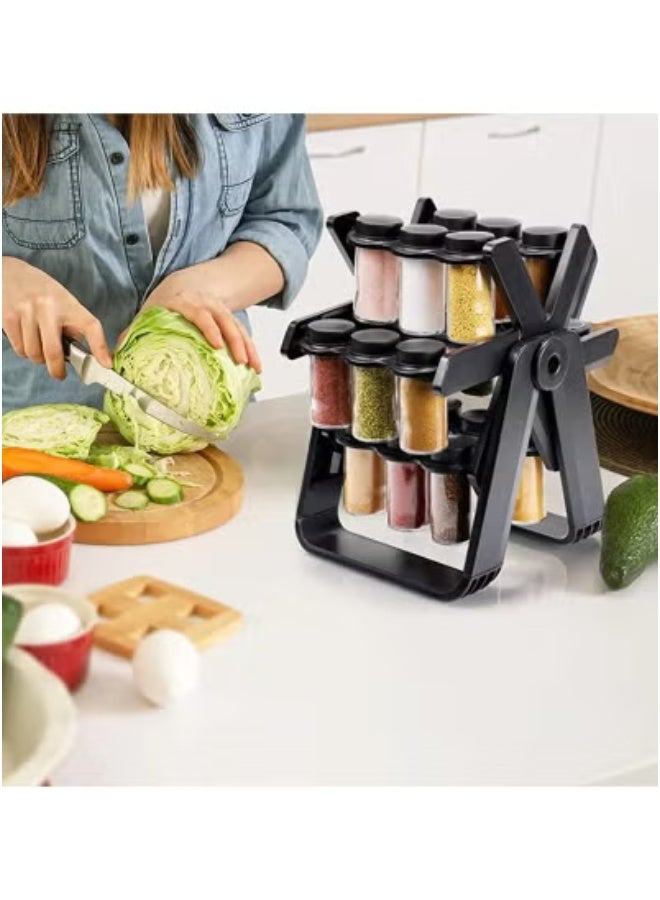 JAJEEK Spice Jar Set with 18 Refillable Jars and 360-Degree Rotating Spice Rack – Compact, Space-Saving Kitchen Organizer for Spices, Herbs, and Seasonings – Clear Glass Bottles with Airtight Lids for Easy Access, Freshness & Durable Countertop Storage  - Image 1