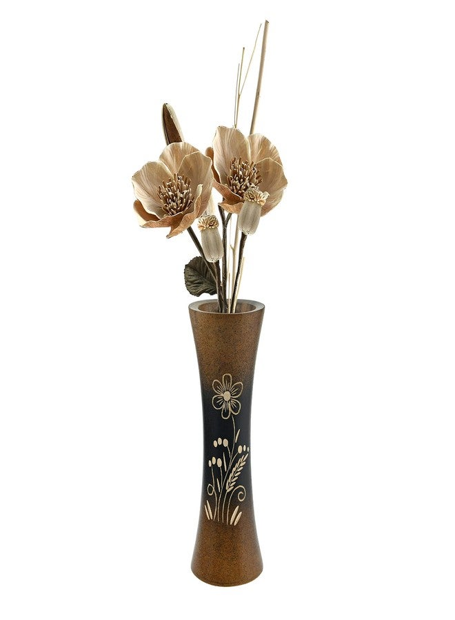 AeraVida Set of 2 Stylish Black and Brown Stain Handcarved 8-inch Flower Vase | Bali Inspired Farmhouse Home Décor - Image 5