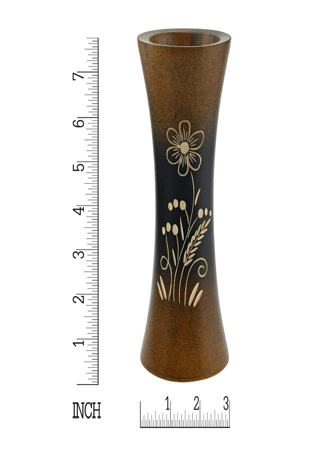 AeraVida Set of 2 Stylish Black and Brown Stain Handcarved 8-inch Flower Vase | Bali Inspired Farmhouse Home Décor - Image 4