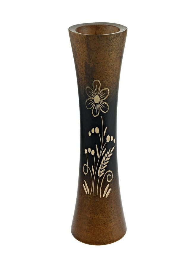 AeraVida Set of 2 Stylish Black and Brown Stain Handcarved 8-inch Flower Vase | Bali Inspired Farmhouse Home Décor - Image 2
