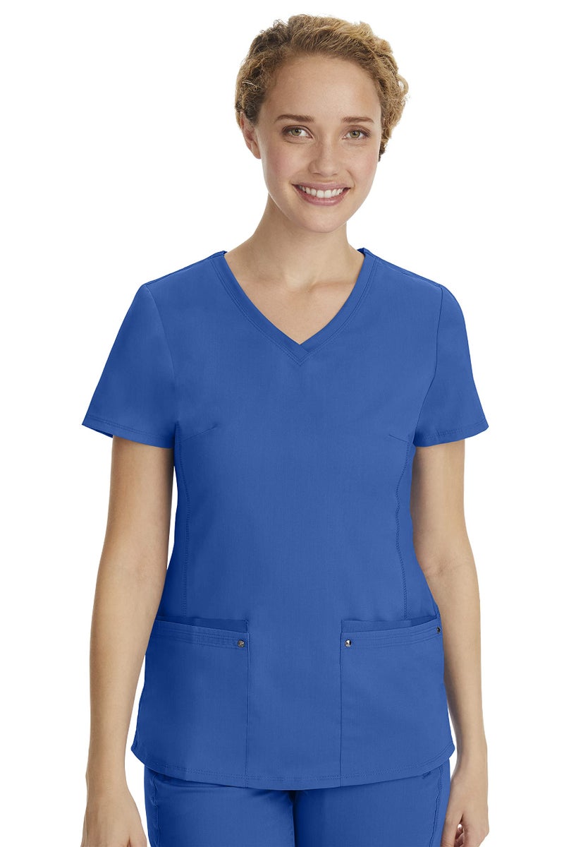 Healing Hands Women's Scrub Top V-Neck with 2 Pockets, 2-Way Stretch, and Yoga Knit Side Panels for Slim Fit - 2245, S, Royal - Image 1