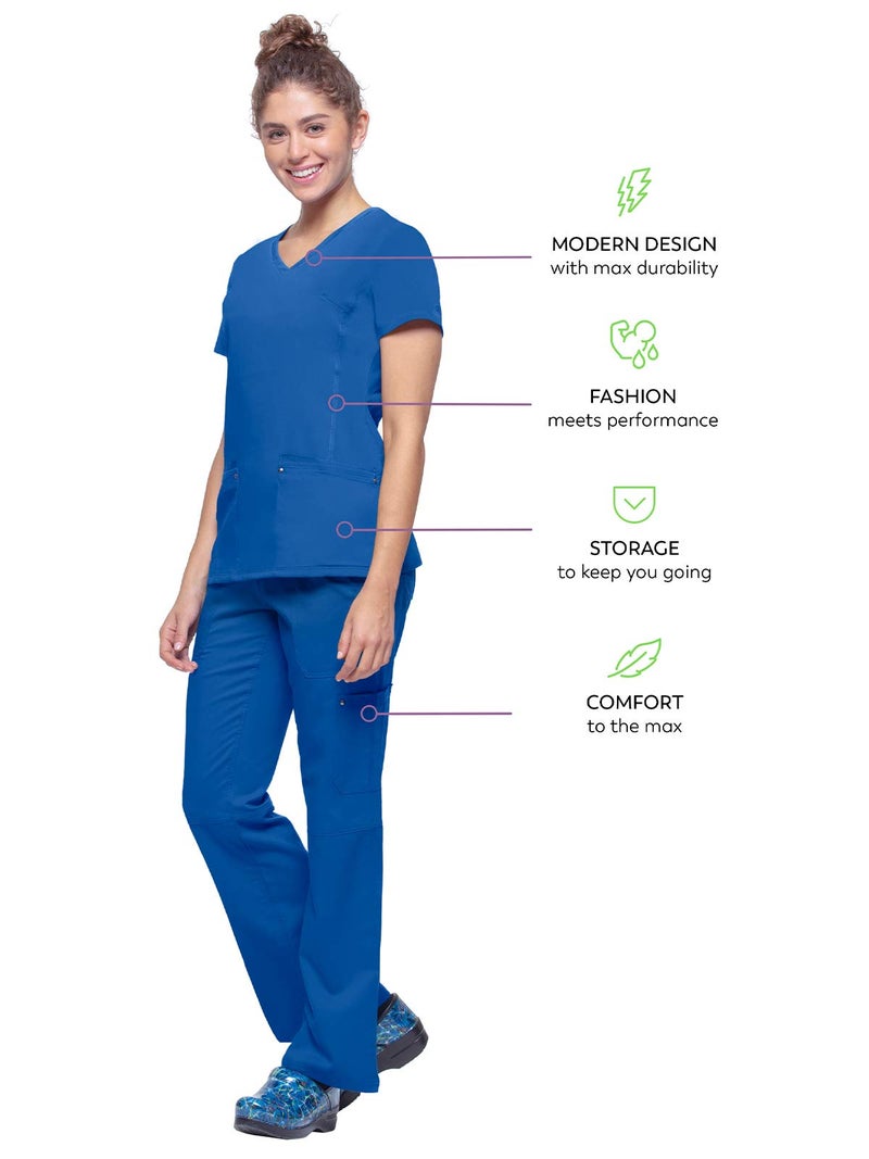 Healing Hands Women's Scrub Top V-Neck with 2 Pockets, 2-Way Stretch, and Yoga Knit Side Panels for Slim Fit - 2245, S, Royal - Image 5