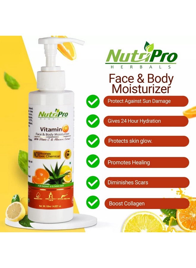 NutriPro Vitamin C Face & Body Moisturizer | With Vitamin C & Aloe Vera Extract | Non-Sticky Body Lotion for Women & Men| For Intense & Long Lasting | No Silicones Paraben Free (120ml) - Image 2