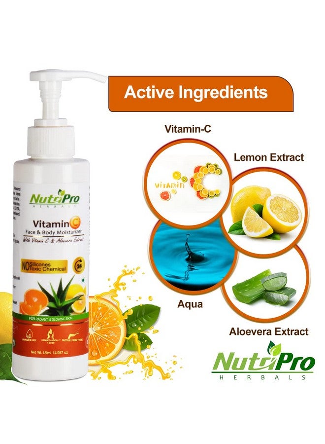 NutriPro Vitamin C Face & Body Moisturizer | With Vitamin C & Aloe Vera Extract | Non-Sticky Body Lotion for Women & Men| For Intense & Long Lasting | No Silicones Paraben Free (120ml) - Image 5