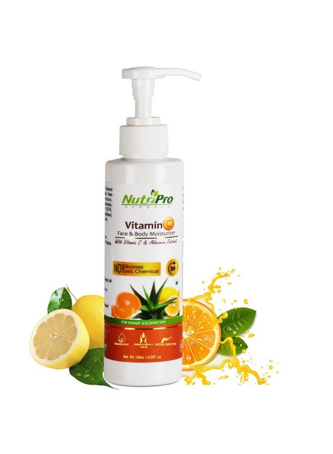 NutriPro Vitamin C Face & Body Moisturizer | With Vitamin C & Aloe Vera Extract | Non-Sticky Body Lotion for Women & Men| For Intense & Long Lasting | No Silicones Paraben Free (120ml) - Image 1