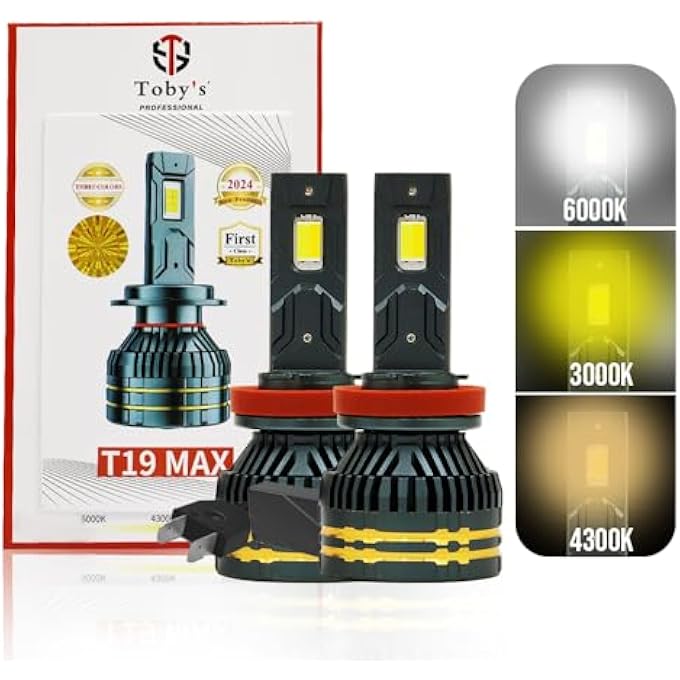 توبيز مجموعة مصابيح أمامية LED أصلية مختبرة T19 Max 130Wair Power 13000 لومن ساطعة بثلاثة ألوان مع درجة حرارة 6000K4300K3000K H7 - Image 1