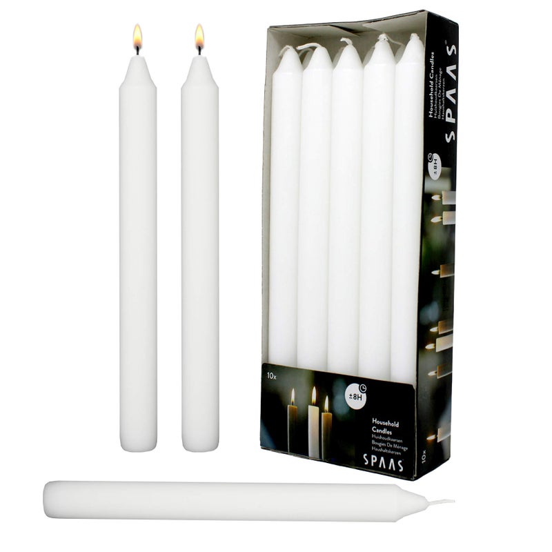 Rambue White Dinner Table Candle 95 inch Long Dripless Smokeless Burn 8 Hours in Your Candlesticks 10 Pack Candles