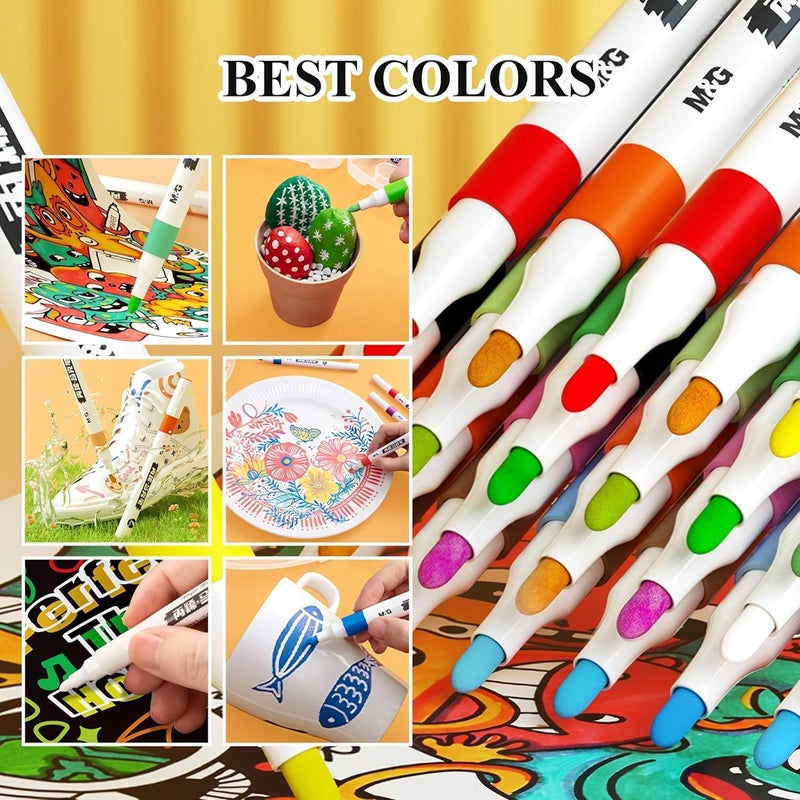 Amitasha Amitasha 24 Shades (Acrylic 12 + 12 Pcs Dual Tip Brush Pens) Marker Paint Pens, Wood, Canvas, Stone, Rock Painting, Glass, Ceramic Surfaces, Scrapbooking, Fabric, Plastic, Card Making, DIY Crafts  - Image 3