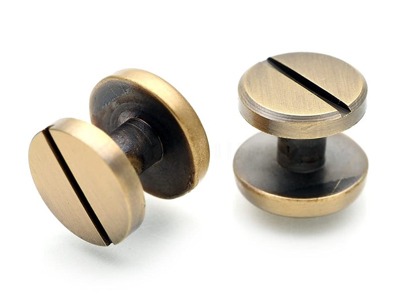 CRAFTMEMORE CRAFTMEMORE 11mm Chicago Screw Rivets Flat Cap Screw Posts Stud for Bags Belts Leather Strap 6 Pack -Pick Color (11 mm, Brushed Brass) - Image 1