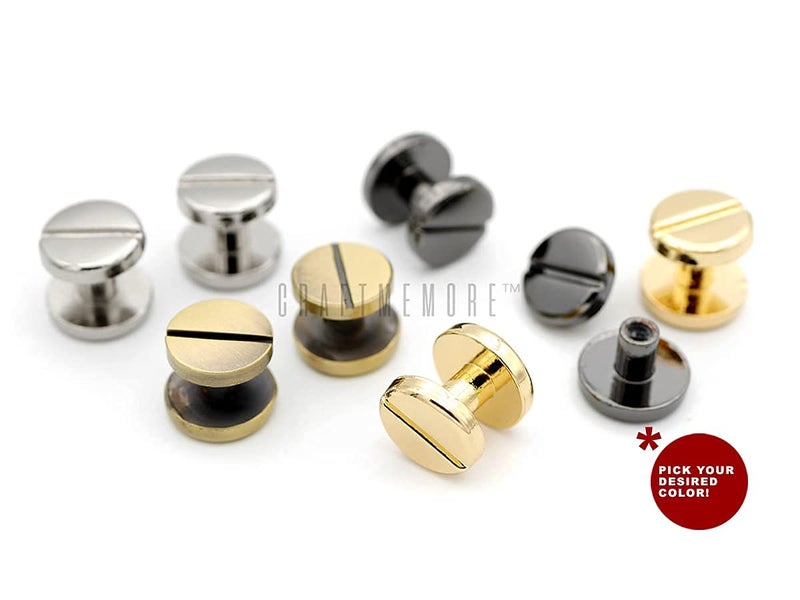 CRAFTMEMORE CRAFTMEMORE 11mm Chicago Screw Rivets Flat Cap Screw Posts Stud for Bags Belts Leather Strap 6 Pack -Pick Color (11 mm, Brushed Brass) - Image 4