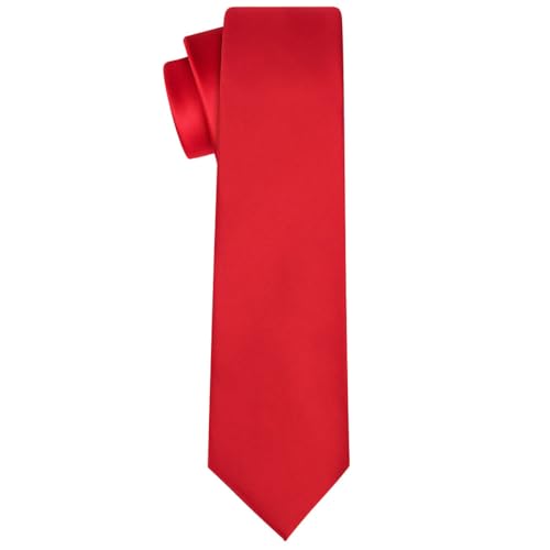 KissTies Mens True Red Tie Solid Satin Necktie Wedding Ties + Gift Box - Image 3
