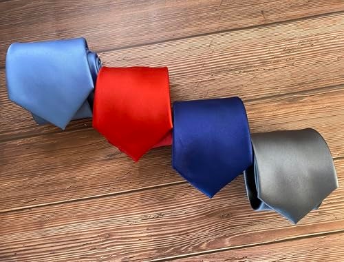 KissTies Mens True Red Tie Solid Satin Necktie Wedding Ties + Gift Box - Image 4