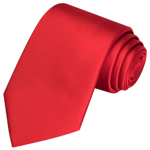 KissTies Mens True Red Tie Solid Satin Necktie Wedding Ties + Gift Box - Image 1