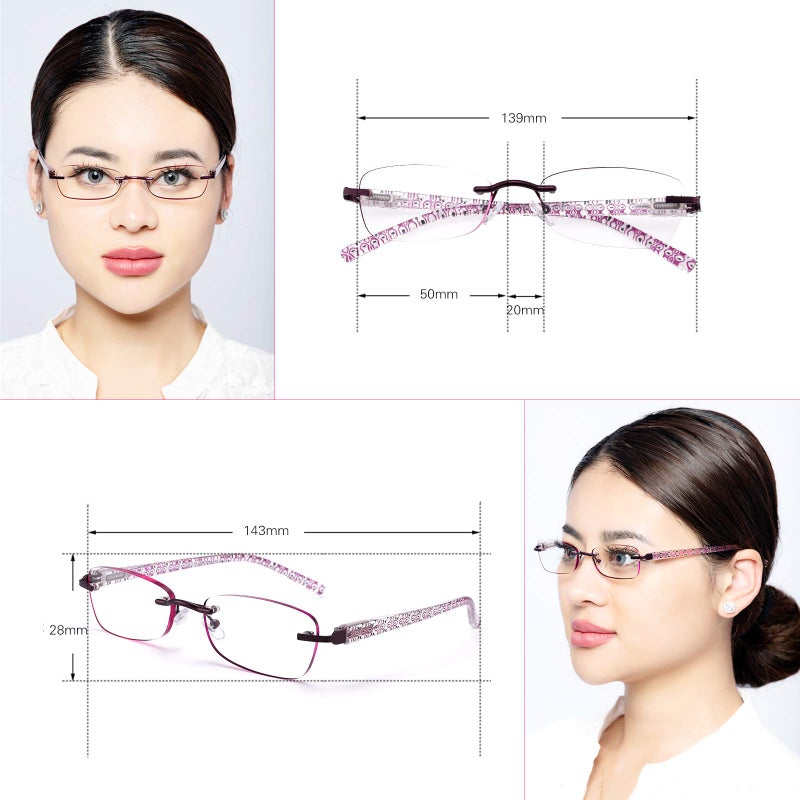 Feivsn 3-Pack Rimless Reading Glasses For Women  Lightweight Spring Hinge Readers  Classic Elegant Artistic Eyeglasses Uv 400 (Red 2.0 Etc) - Image 2