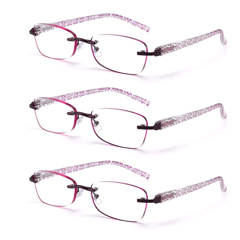 Feivsn 3-Pack Rimless Reading Glasses For Women  Lightweight Spring Hinge Readers  Classic Elegant Artistic Eyeglasses Uv 400 (Red 2.0 Etc) - Image 1