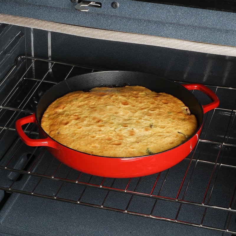 Sur La Table Kitchen Essentials Supper Club 3.75 Quart Enamel Cast Iron All In One Multi-Purpose Non-Toxic Nonstick Braiser Pan W/Borosilicate Glass Lid - Red - Image 5
