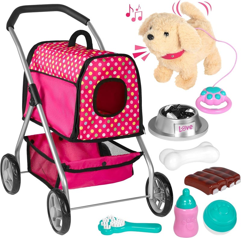 fash n kolor Puppy Doll Stroller â€“ Remote Control Walking & Barking Plush Dog Toy for Kids â€“ Electronic Interactive Puppy with Sounds, Tail Wagging & Music â€“ Pretend Play Pet Toy for Girls & Boys Ages 2â€“7 - Image 1