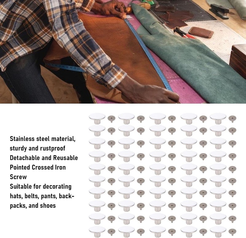 50pcs Metal Pants Buttons 17mm Pants Button Set with Stainless Steel Screws, Adjustable Metal Buttons Repair Kit for Jeans, Reusable Tightener for Decorating Various Clothing - Image 4