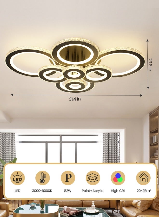 YATAI LIGHTING 3-Color Round LED Ceiling Light Fixture, Modern Black Flush Mount Lamp with Remote Control for Bedroom, Living Room, Dining Room, Library, 82W, 3000K-6000K - Image 2