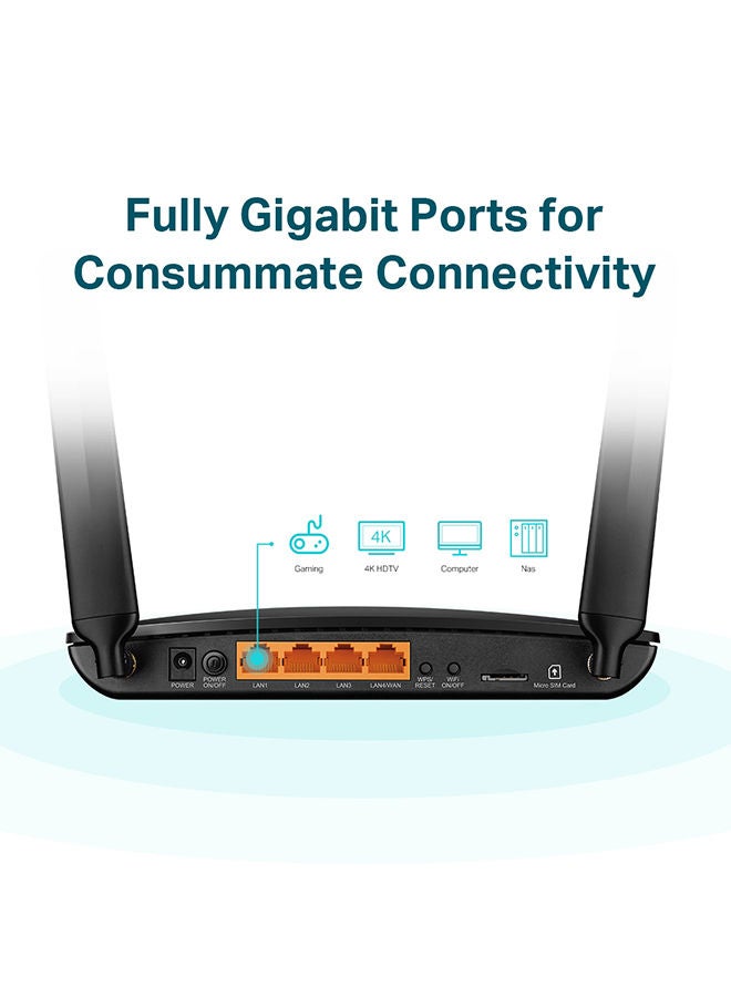 تي بي لينك راوتر جيجابت لاسلكي ثنائي النطاق 4G + Cat6 AC1200 آرتشر MR600 أسود أسود - Image 4