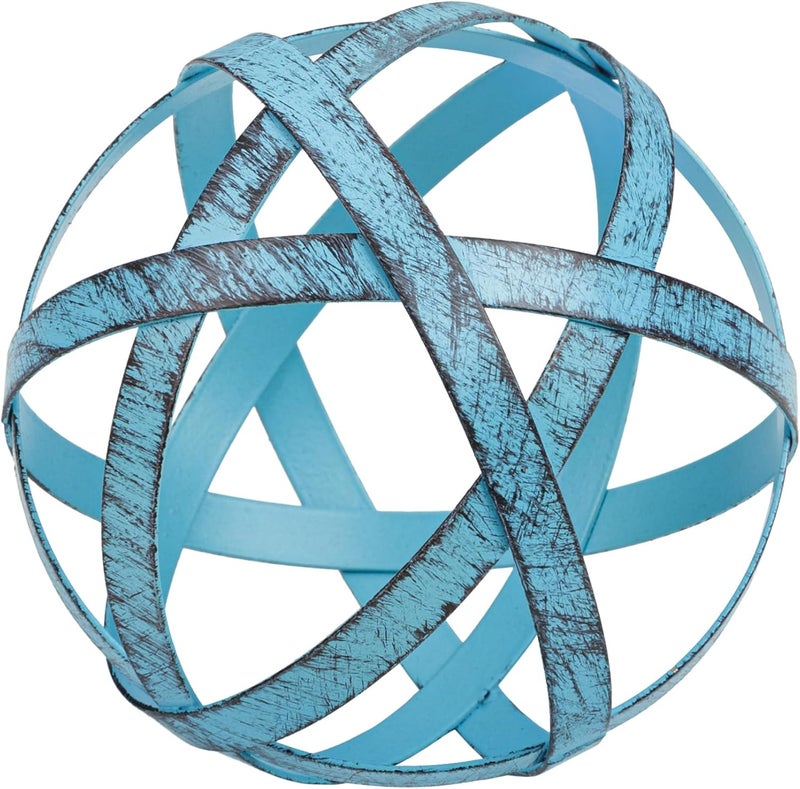 Everydecor Metal Decorative Sphere for Home Decor - Decorative Balls for Shelves, Centerpiece Bowls, Bookshelf - Decoration Orbs Accents for Living Room, Bedroom - Distressed Blue Shelf Spheres - Image 1