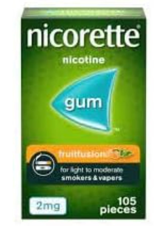 نيكوريت علكة نيكوريت العلاج ببدائل النيكوتين  بنكهه مزيج الفواكه، تركيز 2 ملجم، للمساعدة في الإقلاع عن التدخين، 105 قطعة - Image 1