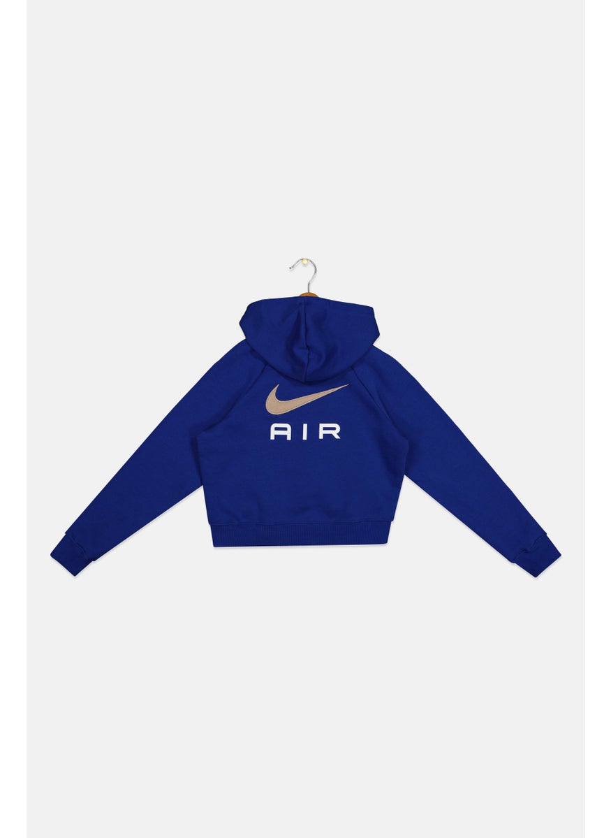 Nike Kids Girl Hooded Neck Long Sleeve Sweatshirt, Navy Blue  - Image 2