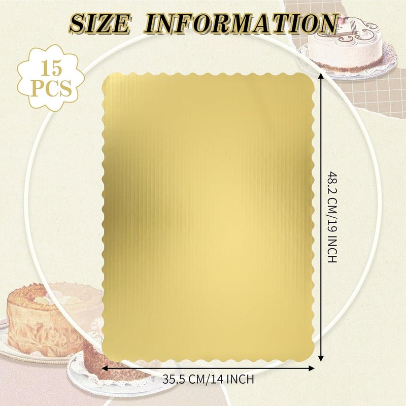 Ascher 15 Pack 19 x 14 Inch Greaseproof Rectangle Cake Boards, Premium Corrugated Single Wall Cake Base Board Half Sheet Cake Board for Sheet Cake, Dessert Base, Cupcake and Cake Pizza(Gold) - Image 4
